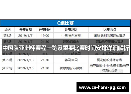 中国队亚洲杯赛程一览及重要比赛时间安排详细解析